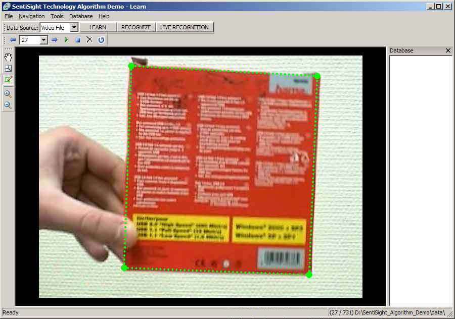 SentiSight learns an object in manual mode