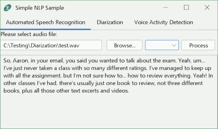 Simple NLP sample app screenshot - Automated Speech Recognition
